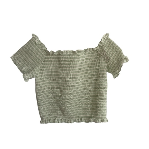 Zara Smocked Green pastel Stripe Off Shoulder Stretch Crop Top Size Medium NEW - Picture 1 of 11